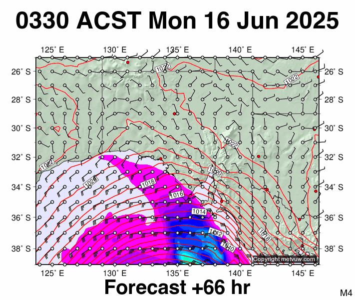 South Australia forecast chart for Sunday, June 15th, 2025 at 6:00 PM