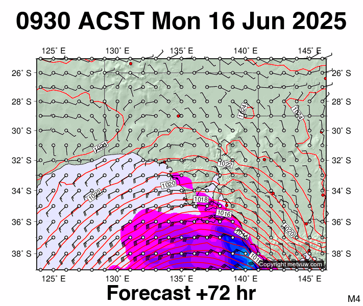 South Australia forecast chart for Monday, June 16th, 2025 at 12:00 AM