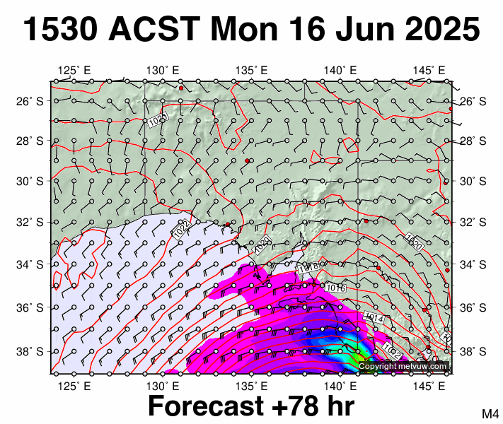 South Australia forecast chart for Monday, June 16th, 2025 at 6:00 AM