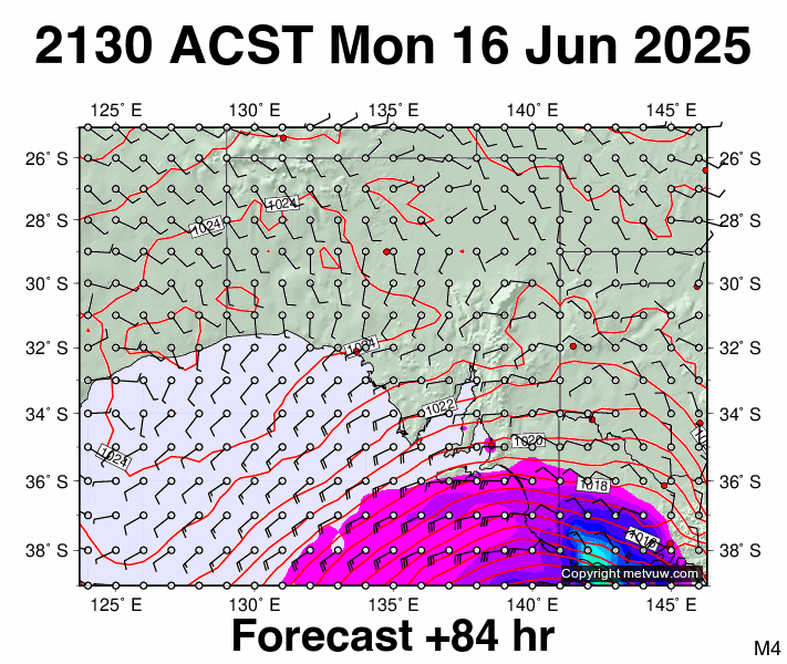 South Australia forecast chart for Monday, June 16th, 2025 at 12:00 PM