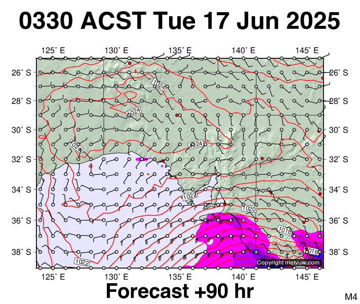 South Australia forecast chart for Monday, June 16th, 2025 at 6:00 PM