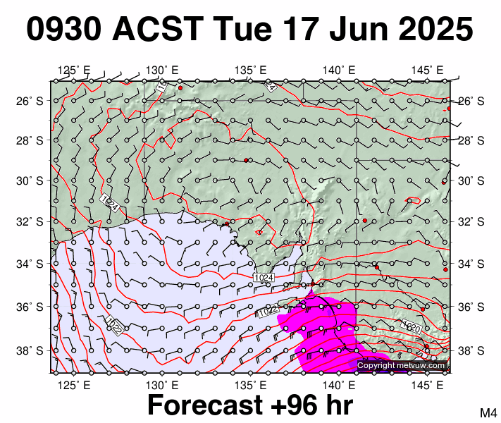 South Australia forecast chart for Tuesday, June 17th, 2025 at 12:00 AM