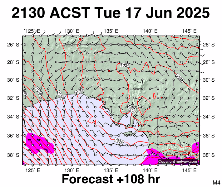 South Australia forecast chart for Tuesday, June 17th, 2025 at 12:00 PM