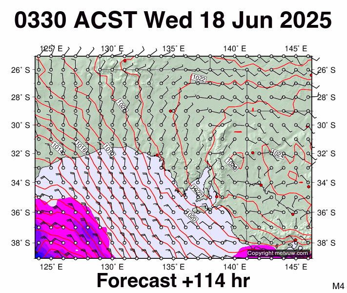 South Australia forecast chart for Tuesday, June 17th, 2025 at 6:00 PM