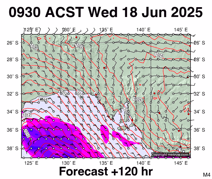 South Australia forecast chart for Wednesday, June 18th, 2025 at 12:00 AM