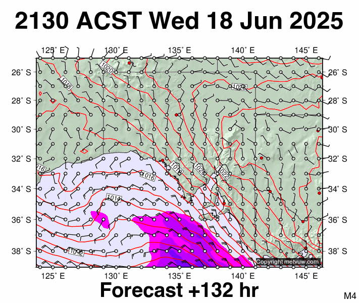 South Australia forecast chart for Wednesday, June 18th, 2025 at 12:00 PM