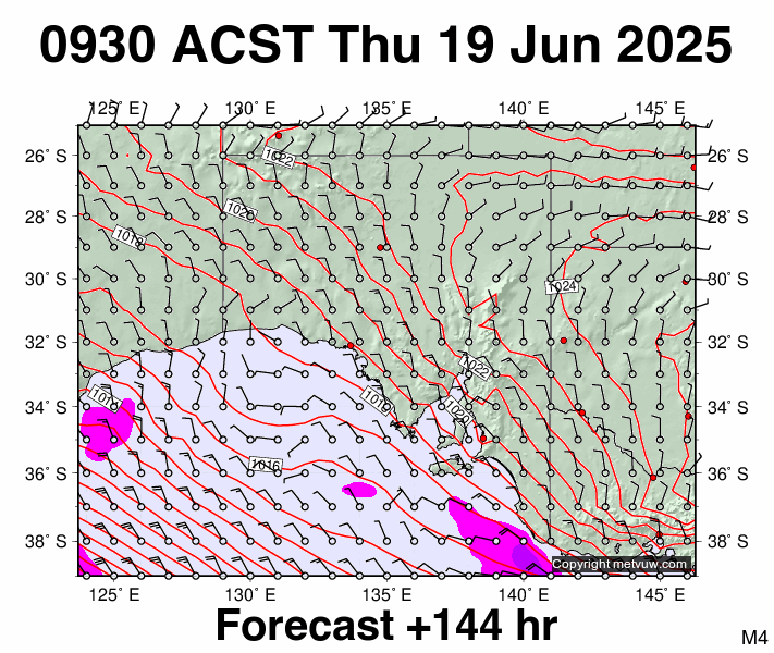 South Australia forecast chart for Thursday, June 19th, 2025 at 12:00 AM