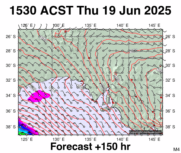 South Australia forecast chart for Thursday, June 19th, 2025 at 6:00 AM