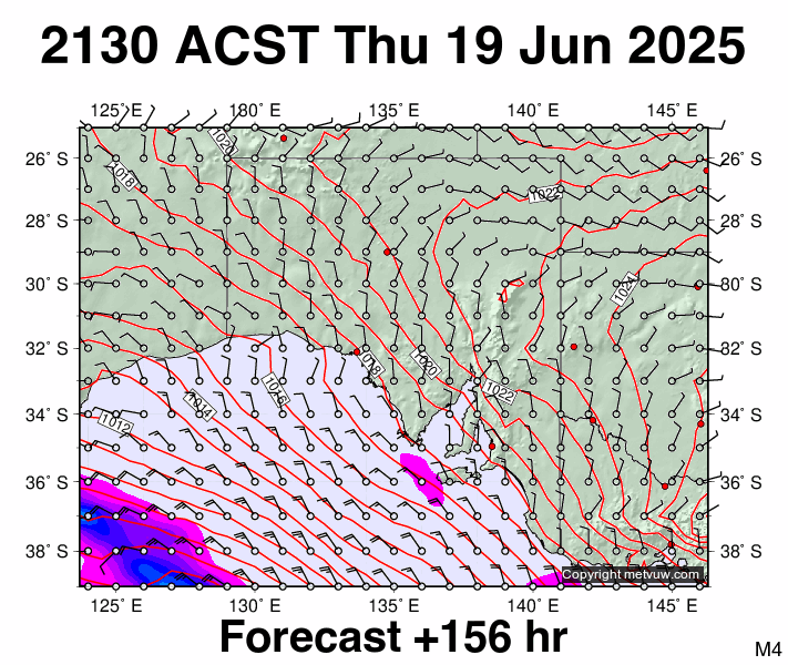 South Australia forecast chart for Thursday, June 19th, 2025 at 12:00 PM