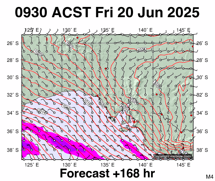 South Australia forecast chart for Friday, June 20th, 2025 at 12:00 AM