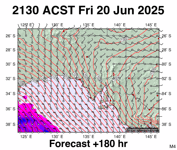 South Australia forecast chart for Friday, June 20th, 2025 at 12:00 PM