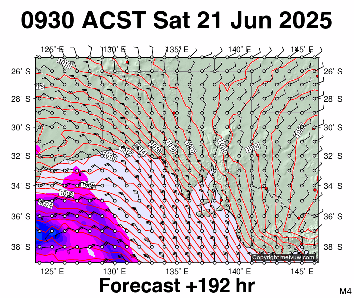 South Australia forecast chart for Saturday, June 21st, 2025 at 12:00 AM