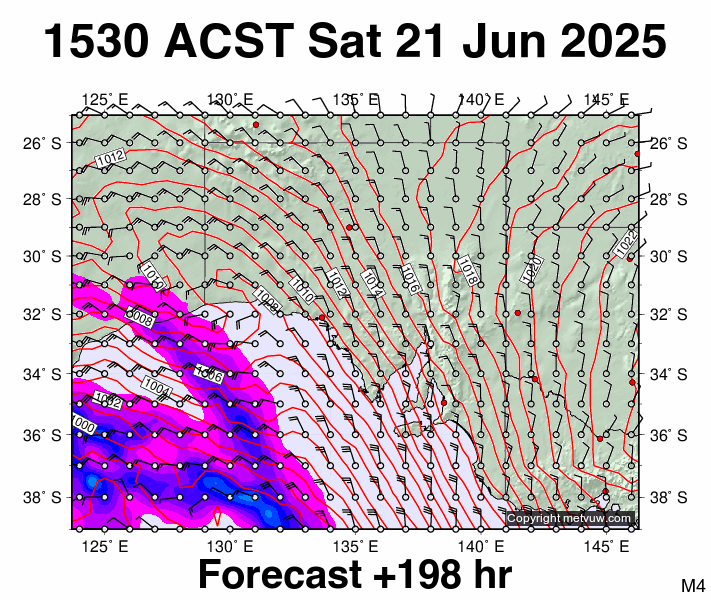 South Australia forecast chart for Saturday, June 21st, 2025 at 6:00 AM