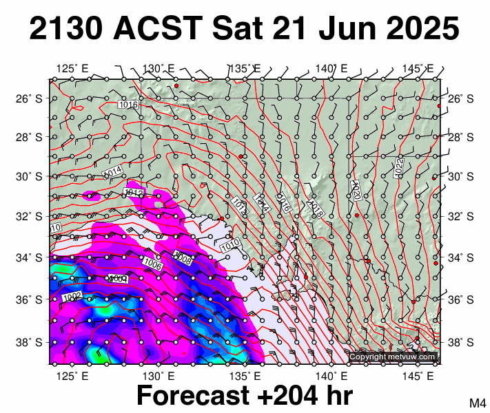 South Australia forecast chart for Saturday, June 21st, 2025 at 12:00 PM