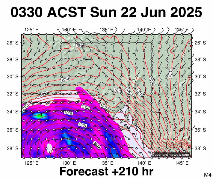 South Australia forecast chart for Saturday, June 21st, 2025 at 6:00 PM