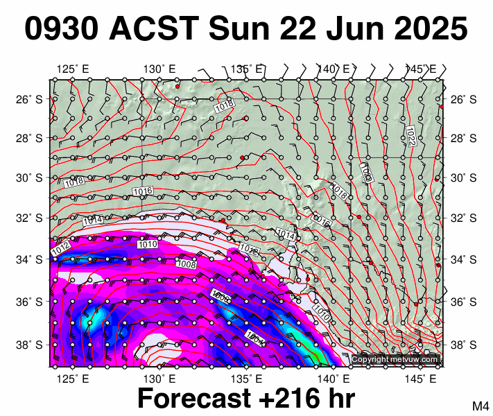 South Australia forecast chart for Sunday, June 22nd, 2025 at 12:00 AM