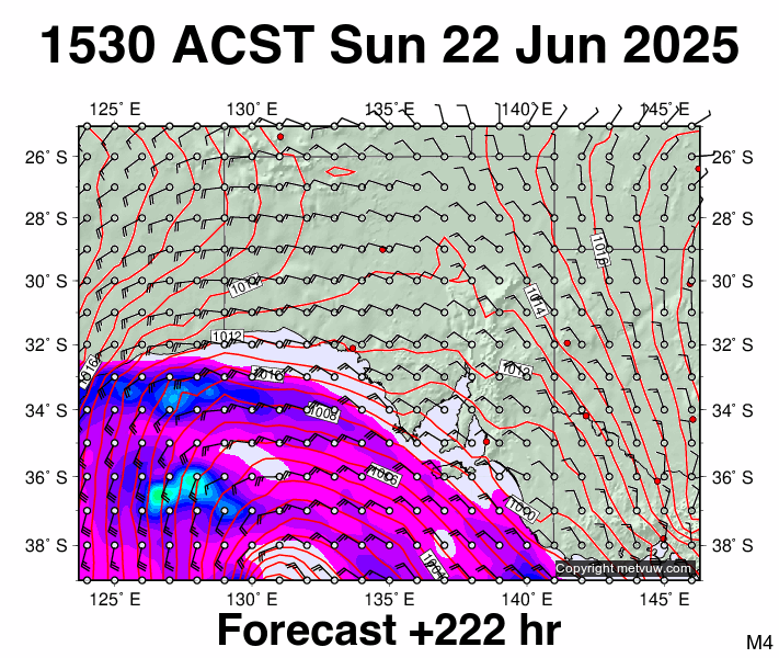 South Australia forecast chart for Sunday, June 22nd, 2025 at 6:00 AM