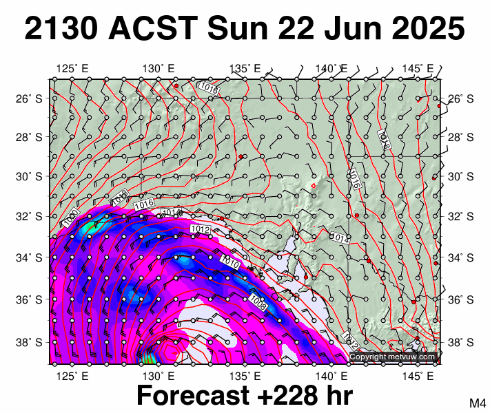 South Australia forecast chart for Sunday, June 22nd, 2025 at 12:00 PM