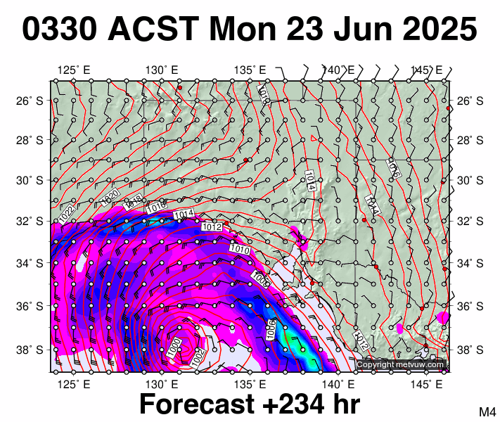 South Australia forecast chart for Sunday, June 22nd, 2025 at 6:00 PM
