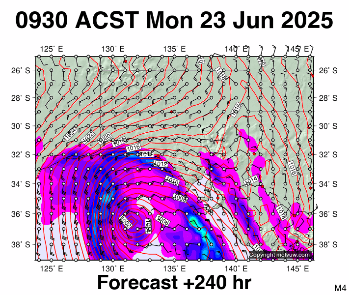 South Australia forecast chart for Monday, June 23rd, 2025 at 12:00 AM