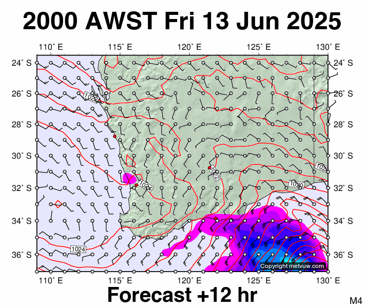 Perth forecast chart for Friday, June 13th, 2025 at 12:00 PM