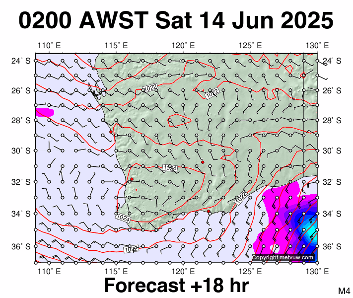Perth forecast chart for Friday, June 13th, 2025 at 6:00 PM