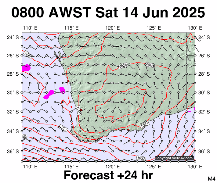 Perth forecast chart for Saturday, June 14th, 2025 at 12:00 AM