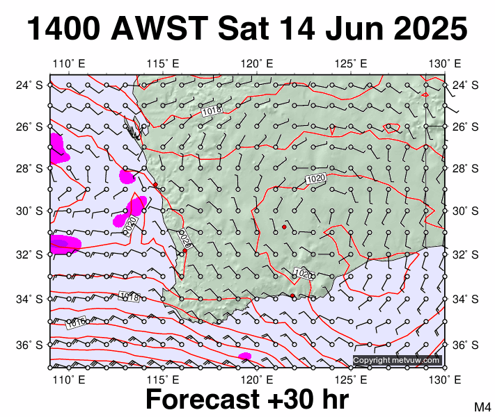 Perth forecast chart for Saturday, June 14th, 2025 at 6:00 AM