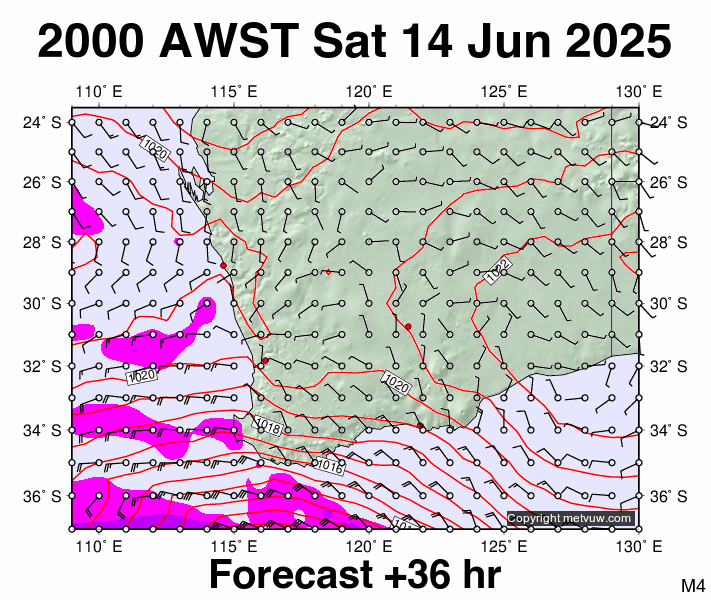 Perth forecast chart for Saturday, June 14th, 2025 at 12:00 PM