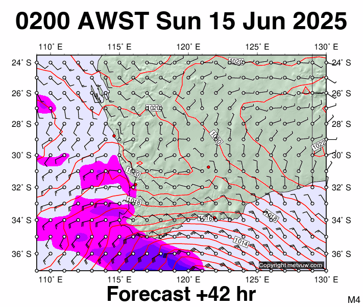 Perth forecast chart for Saturday, June 14th, 2025 at 6:00 PM