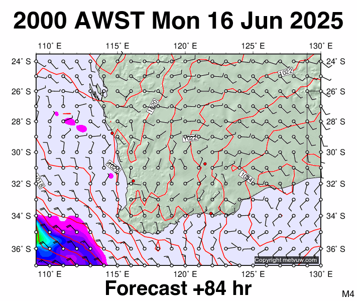 Perth forecast chart for Monday, June 16th, 2025 at 12:00 PM