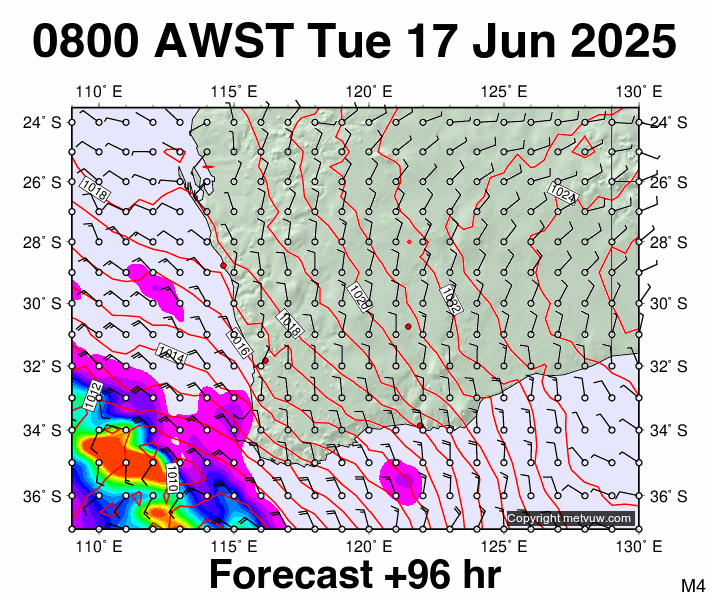 Perth forecast chart for Tuesday, June 17th, 2025 at 12:00 AM