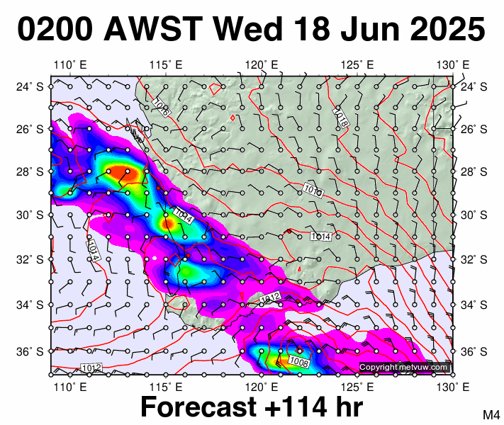 Perth forecast chart for Tuesday, June 17th, 2025 at 6:00 PM