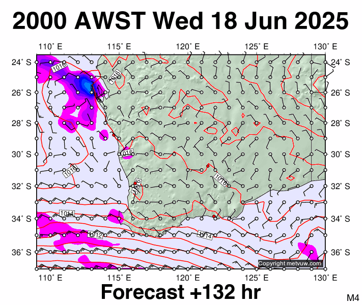 Perth forecast chart for Wednesday, June 18th, 2025 at 12:00 PM