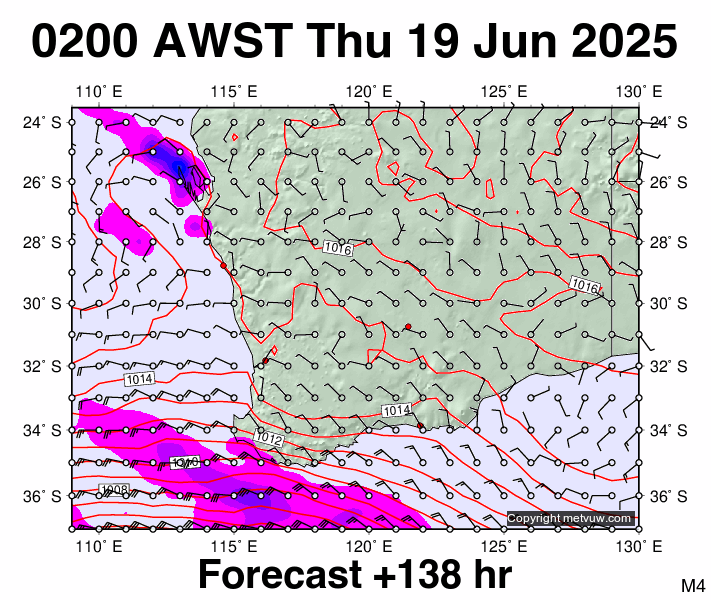 Perth forecast chart for Wednesday, June 18th, 2025 at 6:00 PM