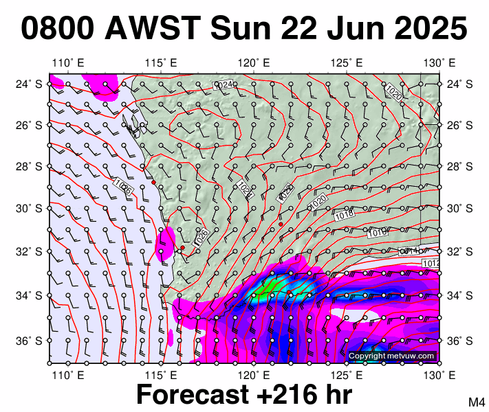 Perth forecast chart for Sunday, June 22nd, 2025 at 12:00 AM