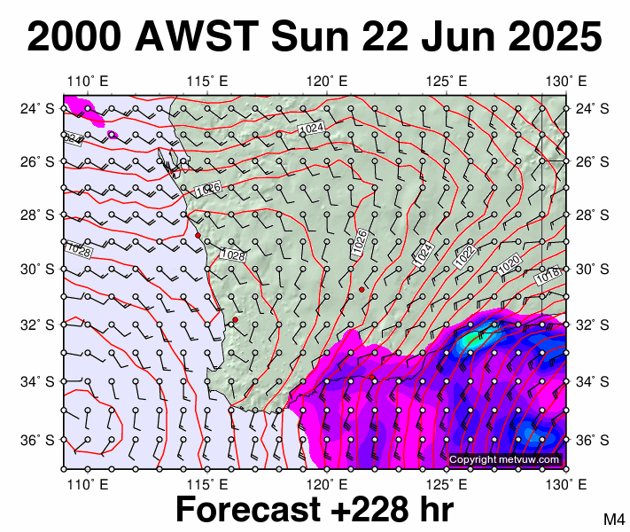Perth forecast chart for Sunday, June 22nd, 2025 at 12:00 PM