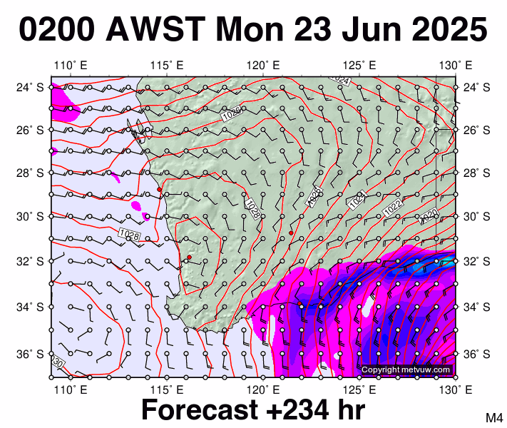 Perth forecast chart for Sunday, June 22nd, 2025 at 6:00 PM