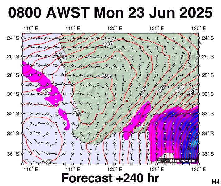 Perth forecast chart for Monday, June 23rd, 2025 at 12:00 AM