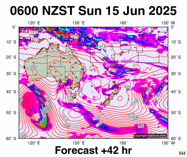 South West Pacific forecast chart for Saturday, June 14th, 2025 at 6:00 PM