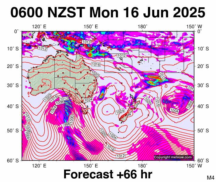 South West Pacific forecast chart for Sunday, June 15th, 2025 at 6:00 PM