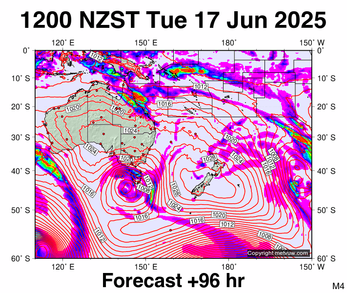 South West Pacific forecast chart for Tuesday, June 17th, 2025 at 12:00 AM
