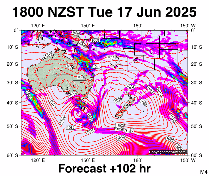 South West Pacific forecast chart for Tuesday, June 17th, 2025 at 6:00 AM