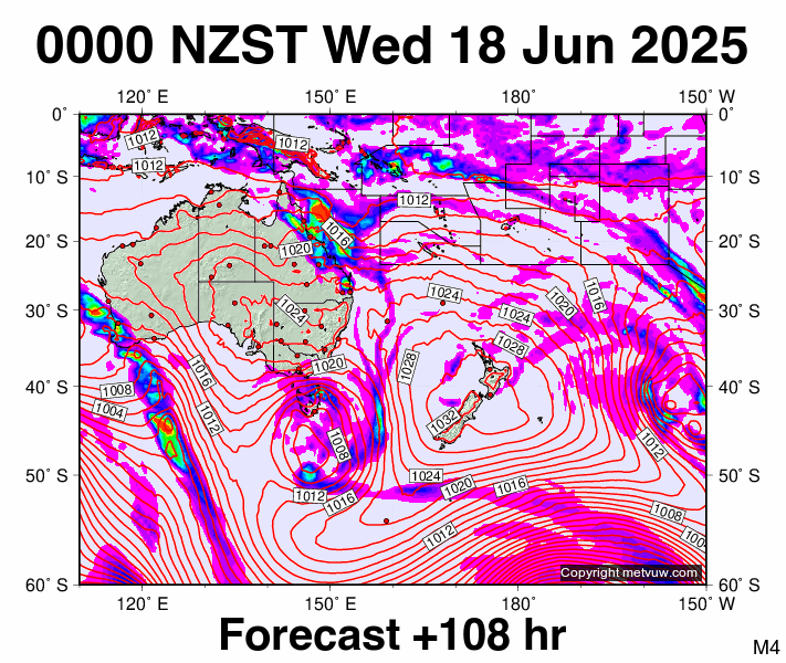 South West Pacific forecast chart for Tuesday, June 17th, 2025 at 12:00 PM