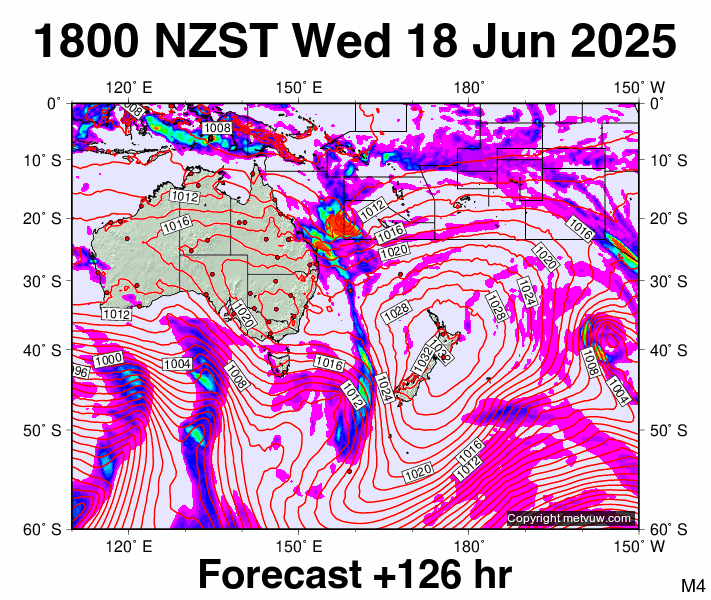 South West Pacific forecast chart for Wednesday, June 18th, 2025 at 6:00 AM