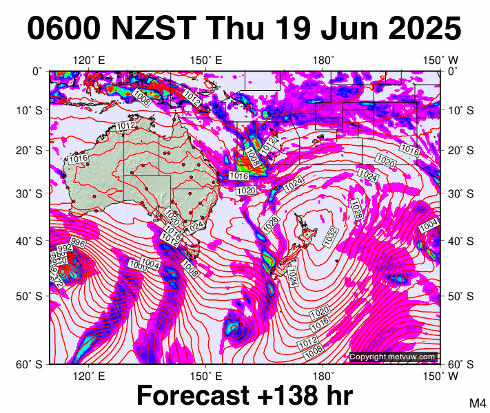 South West Pacific forecast chart for Wednesday, June 18th, 2025 at 6:00 PM