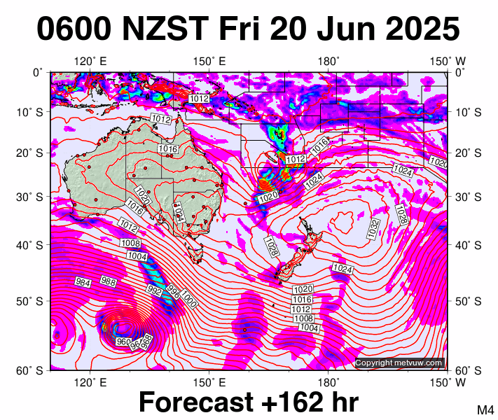 South West Pacific forecast chart for Thursday, June 19th, 2025 at 6:00 PM
