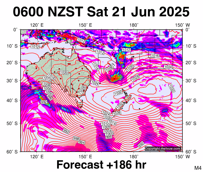 South West Pacific forecast chart for Friday, June 20th, 2025 at 6:00 PM