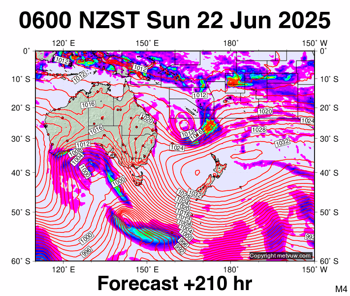 South West Pacific forecast chart for Saturday, June 21st, 2025 at 6:00 PM