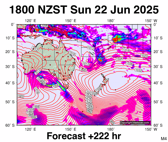 South West Pacific forecast chart for Sunday, June 22nd, 2025 at 6:00 AM
